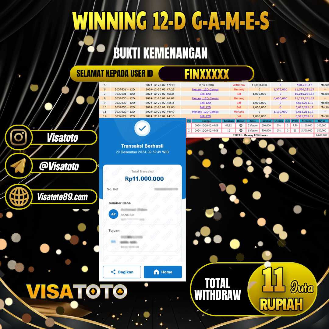 VISATOTO  JACKPOT LIVE GAMES 12D GAMES RP.11.000.000,- LUNAS USER ID FIN***