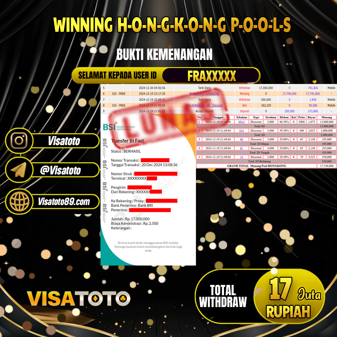 VISATOTO  JACKPOT TOGEL HONGKONG RP.17.000.000,- LUNAS USER ID  FRA***